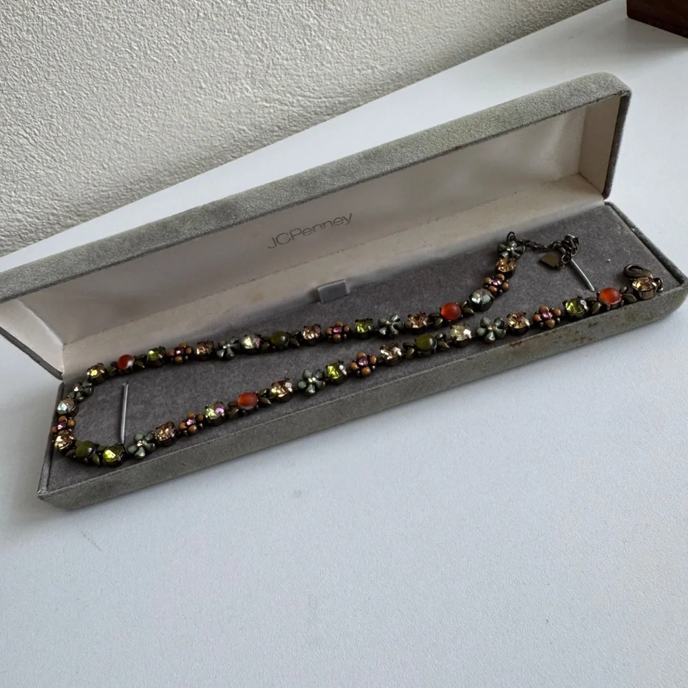 Vintage Signed FI Jeweled Beaded Necklace – Boho Floral Crystal Statement Jewelr - Picture 7 of 11